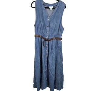 90s Vintage Denim Jumper Midi Maxi Dress 16 Cottagecore Prairie Western Cotton